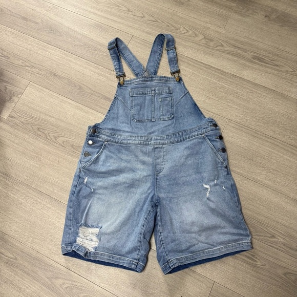 Lane Bryant Shorts Wide Leg Blue Jean Overalls - Picture 2 of 12